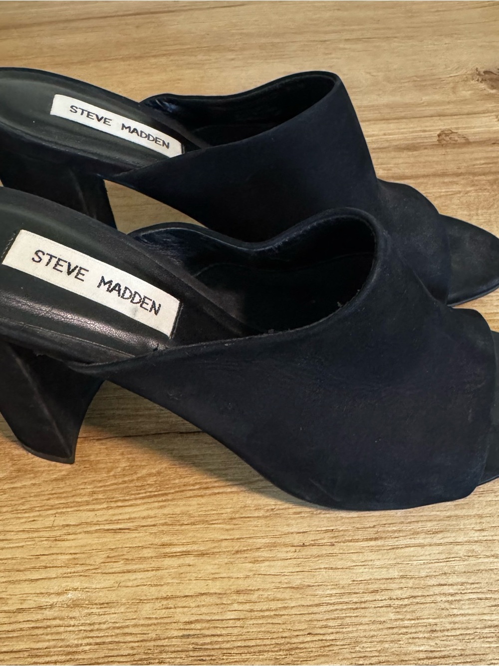 Steve Madden Black Suede Open-Toe Mule Heels